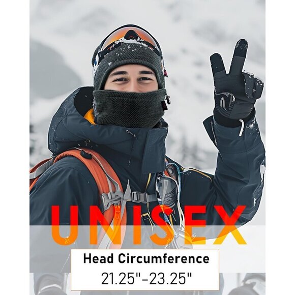 Unisex Mixed Black Knit Fleece-Lined Ski Cap & Neck Gaiter Set main image 4